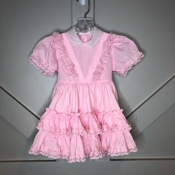 Lilo California Children’s Size 3 Pink Ruffle Lace 80s Party Dress Croquet - Picture 1 of 15